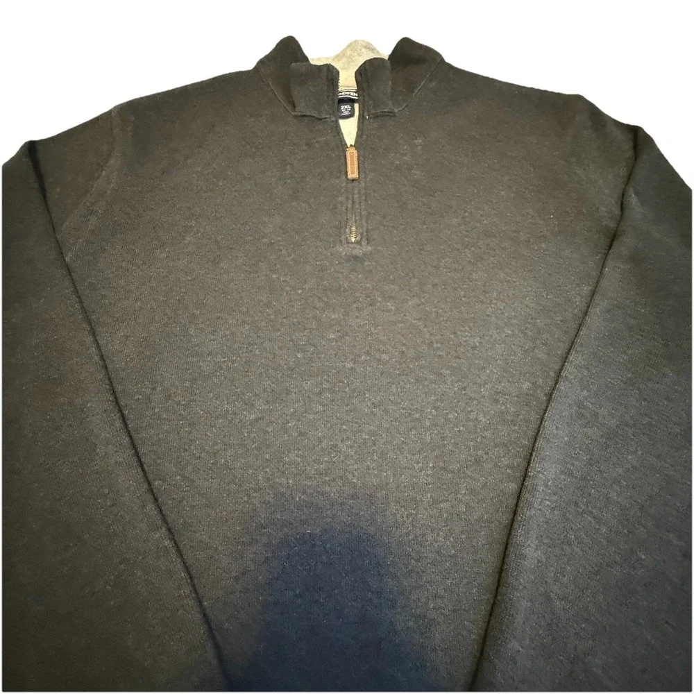 Lands End Sweater Pullover Mens 2XL Gray 1/4 Zip Knit Casual‎ Adult Long Sleeve
